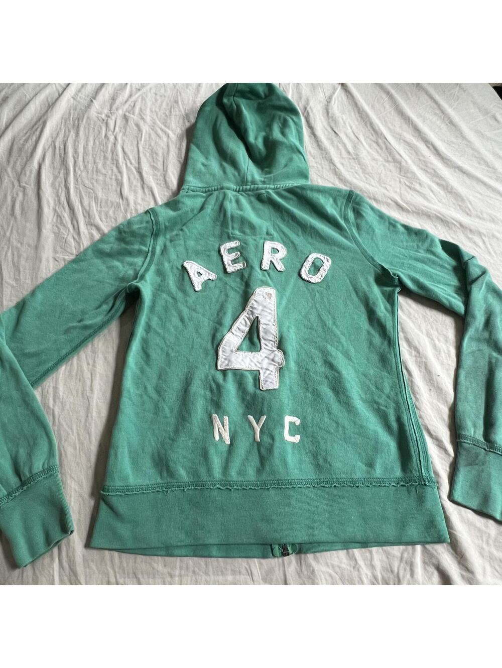 Y2K Aeropostale Stitched Spellout Double sided Hoodie Sweater Embroidered Medium